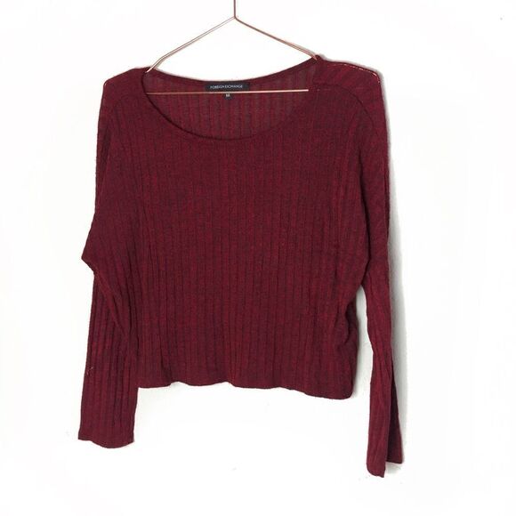 EUC Foreign Exchange Red Ribbed Crop Sweater Top Medium - Picture 1 of 7